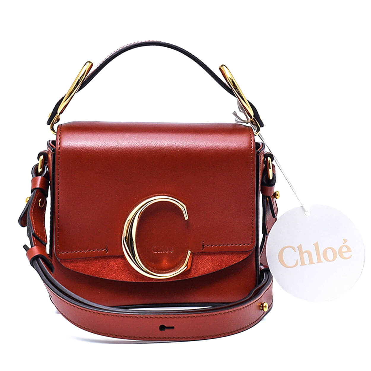 Chloe - Sepia Brown Shiny and Suede Calfskin Mini C Bag